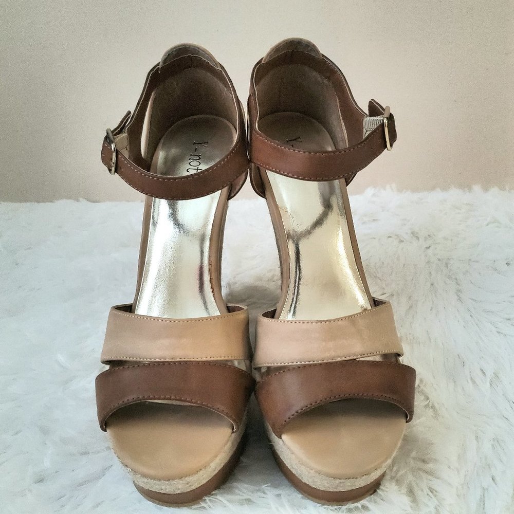 Brown and Tan Wedge Sandals